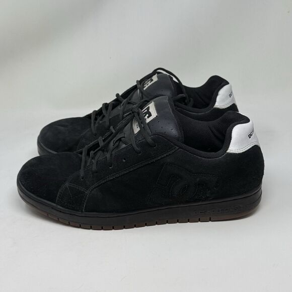 DC Court Model Skate Shoes Mens 13 Black Suede Skateboarding Grunge Fat Tongue - Picture 2 of 16